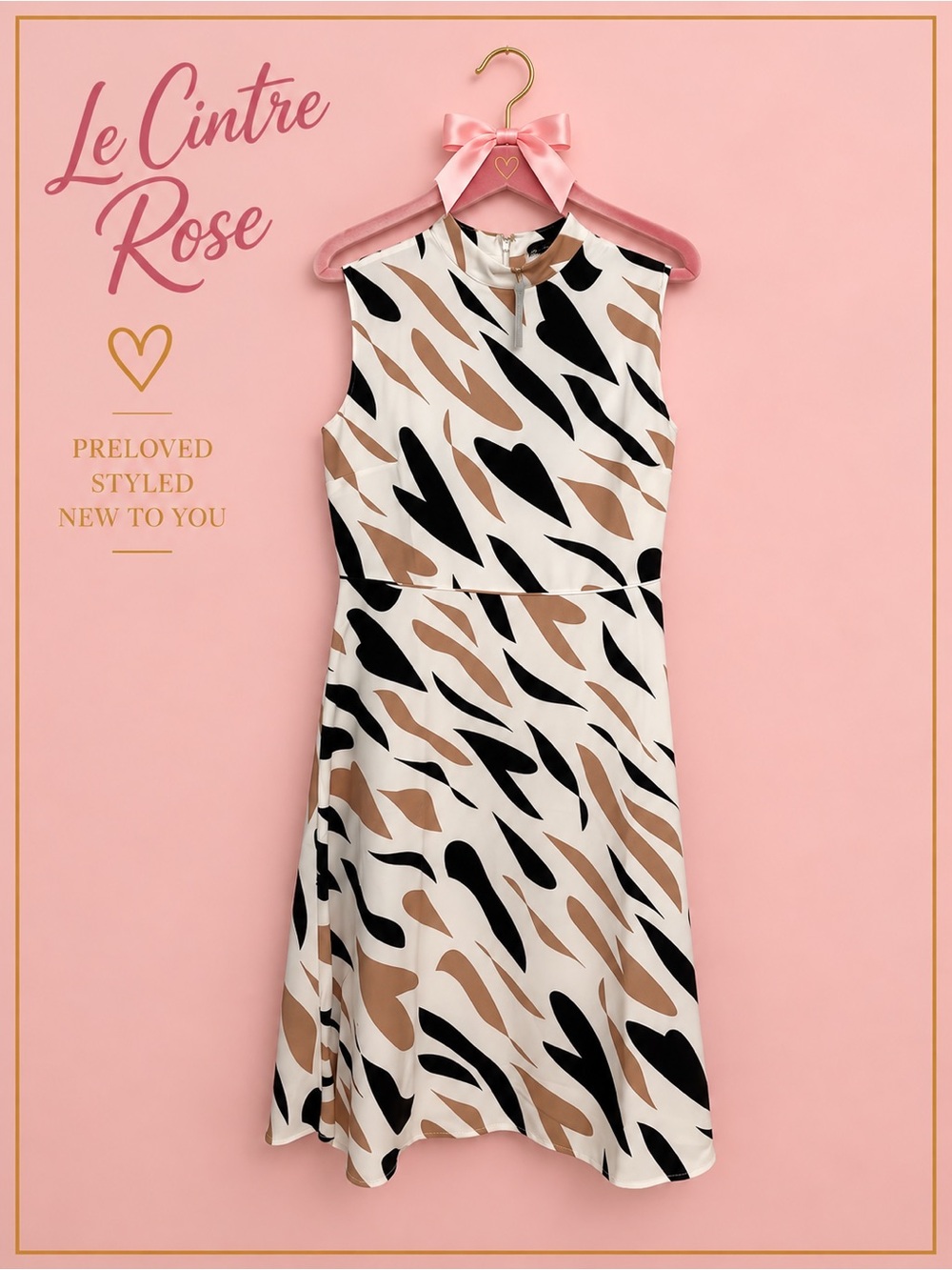 Ann Taylor Cream Midi Dress with Black & Tan Heart Print